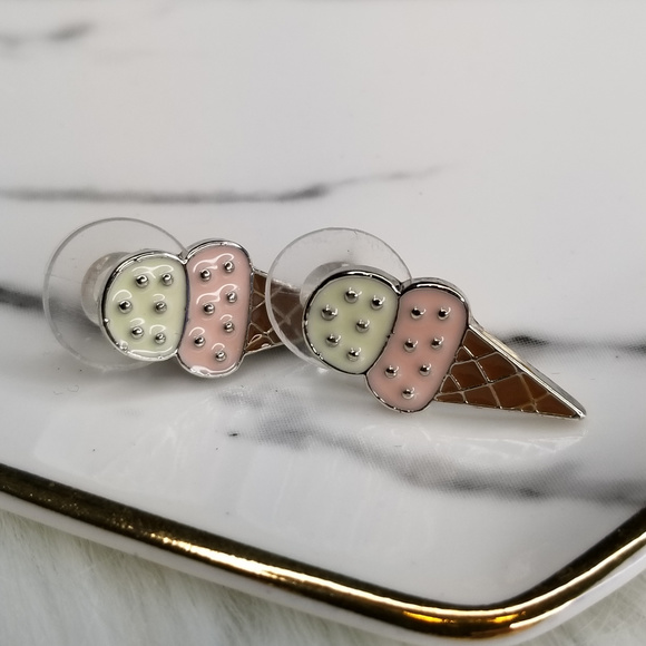 Pink Ice Cream Cone Stud Earrings - Picture 2 of 3